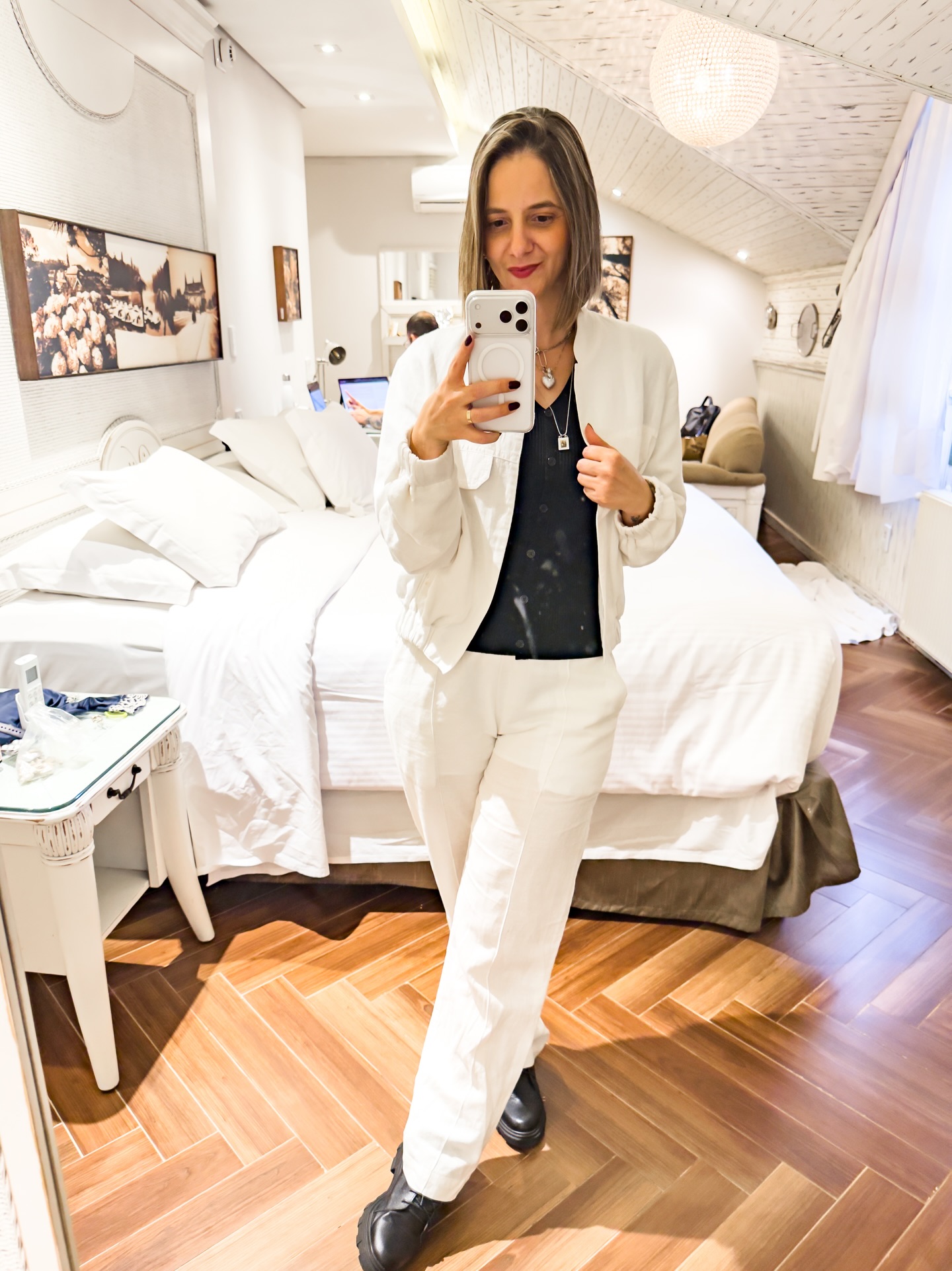 Conjunto linho all white — camisa e bermuda em linho puro